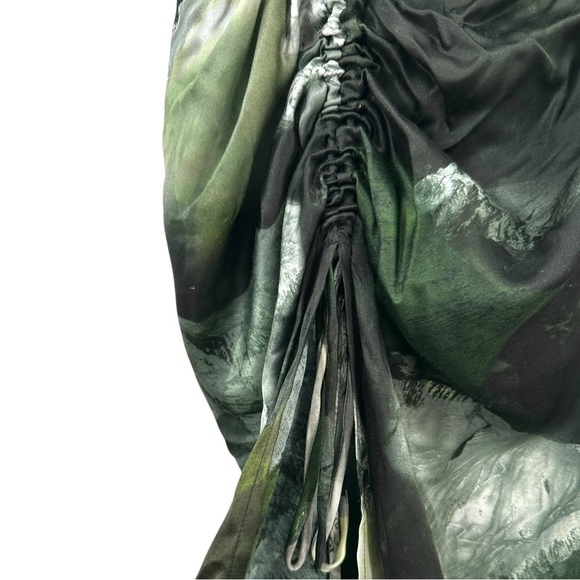 All Saints Isa Appalachian Abstract Green Silk Blend Sheath Midi Dress sz 4 - Picture 12 of 16